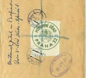 Czechoslovakia Cover *POSTOVNI URAD PRAHA 32* Prague CENSOR LABEL Air Mail BU100