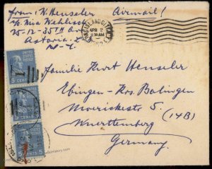 USA 3x 5c Prexie James Monroe Long Island NYC Ebingen Germany Cover 80119