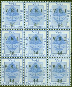 Orange Free State 1900 4d on 4d Ultramarine SG107 V.F MNH Block of 9