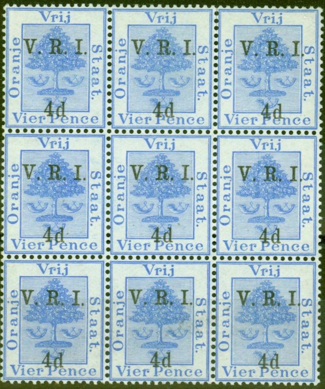 Orange Free State 1900 4d on 4d Ultramarine SG107 V.F MNH Block of 9 