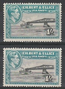 GILBERT & ELLICE ISLANDS 1939 KGVI BRIDGE 1/- PERF 13.5 BOTH SHADES