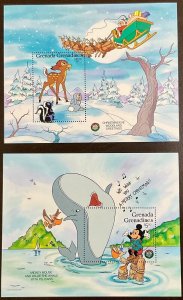 Grenada Grenadines 2 Disney Christmas 1986 S/Sheets Willie the Whale, Bambi