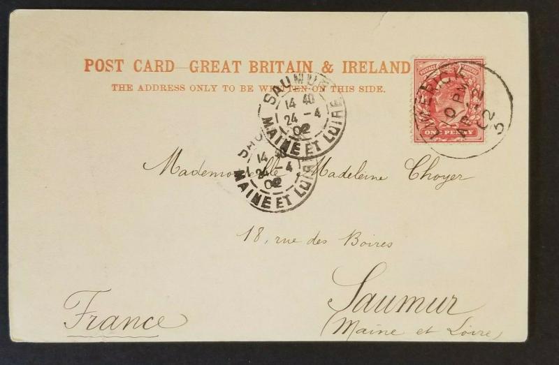 1902 Limerick Ireland to Saumur France Treaty Stone Real Picture Postcard Cover