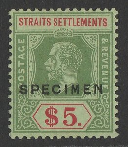 MALAYA - STRAITS SETTLEMENTS 1912 KGV $5, Die II, SPECIMEN, wmk mult crown.