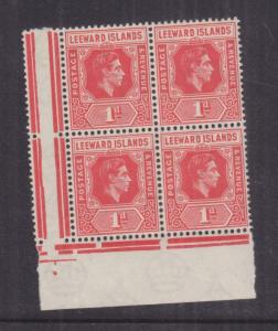 LEEWARD ISLANDS, 1942 KGVI 1d. Carmine, marginal block of 4, mnh.