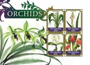 Gambia 2015 - flowers, orchids - Sheet of 4 - MNH