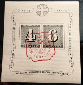 Switzerland. Philatelic block from 1943, issued in honor of the 100th anni...