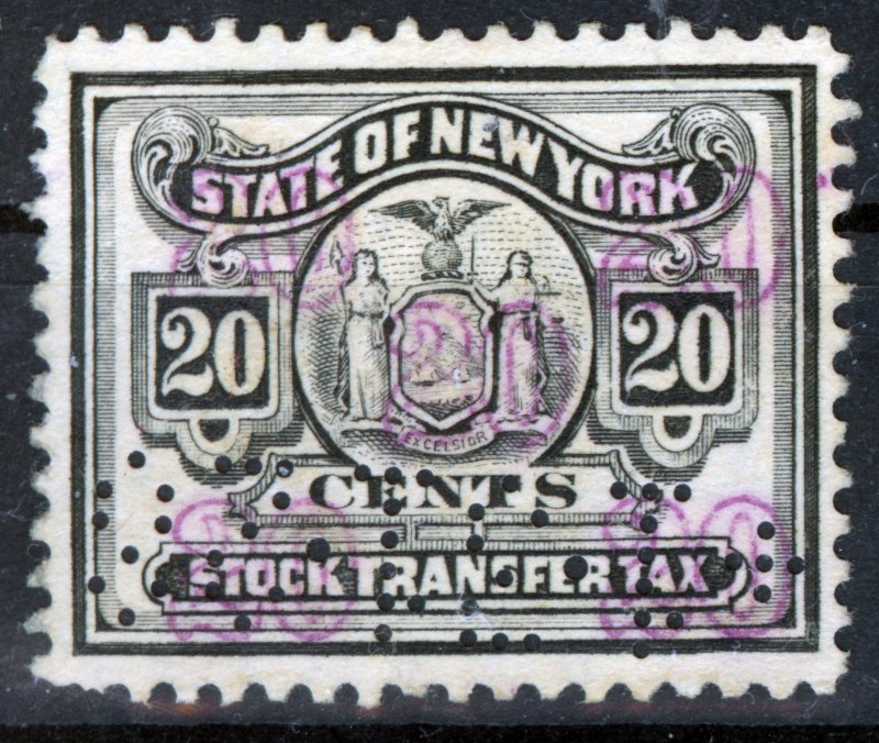 US - STAMP / NEW YORK STOCK TRANSFER 20,- USD, NY - ST91, PERFIN