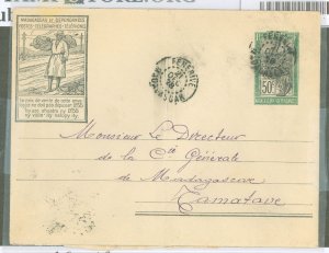 Madagascar (British Consular & Inland Mail)  1924 50c green & black envelope, Fenerive 21 Dec 28 to Tamariue 24 Dec 28