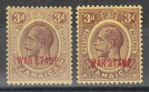 JAMAICA 1919 WAR TAX KGV 3D 2 SHADES