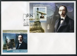 SIERRA LEONE  2023 150th ANNIVERSARY OF ALBERTO SANTOS-DUMONT SOUVENIR SHEET FDC