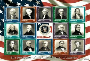 Grenada 2007 - United States Presidents - Sheet Of 15 Stamps - Scott #3651 - MNH