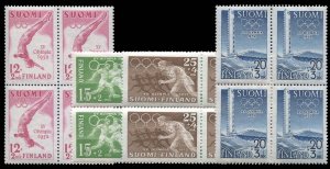 Finland #B110-113 Cat$35.60, 1951-52 Olympics, complete set in blocks of four...