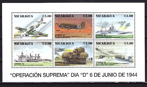 Nicaragua, Scott cat. 2045 a-f. D-Day, 50th Anniversary sheet. ^