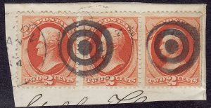 USA - 1879 - Scott #183 - used strip of 3 on piece - Jackson