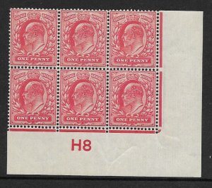 M5(4) 1d Rose Carmine EDVII De La Rue control H8 Imperf MOUNTED MINT