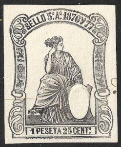 SPANISH ANTILLES CUBA PUERTO RICO 1876-77 1p25c Sellos CUT SQUARE Revenue Used