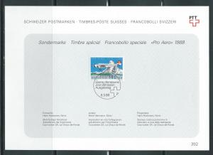 Switzerland B541 1988 Pro Aero PTT Collection Sheet FD