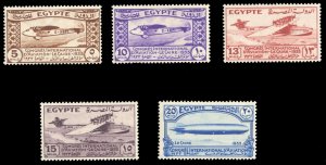 Egypt #172-176 Cat$90, 1933 International Aviation Congress, set of five, ver...