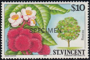 St. Vincent 1984 MNH Sc 730 $10 Roucou Flowering Trees SPECIMEN overprint