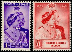 GILBERT AND ELLICE ISLANDS SG57-58, COMPLETE SET, NH MINT. Cat £16. RSW.