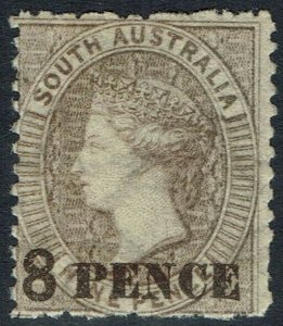 SOUTH AUSTRALIA 1876 QV 8 PENCE ON 9D GREY BROWN PERF 11.5 - 12 