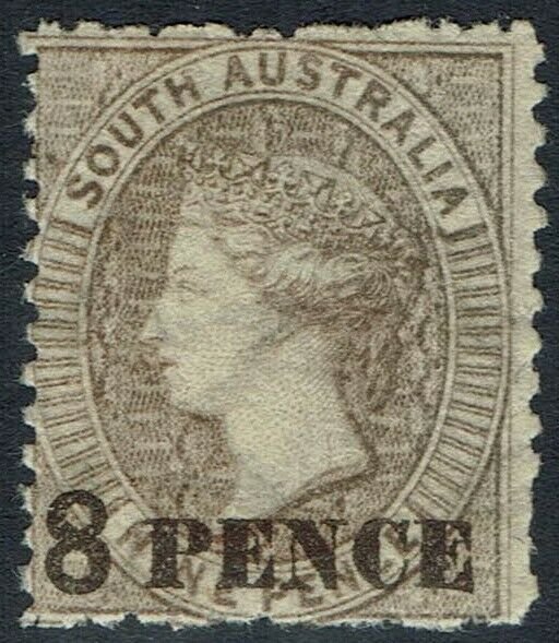 SOUTH AUSTRALIA 1876 QV 8 PENCE ON 9D GREY BROWN PERF 11.5 - 12 