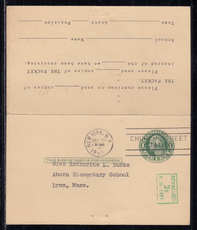United States - Dec 2, 1952 New York, NY Return Card Entire