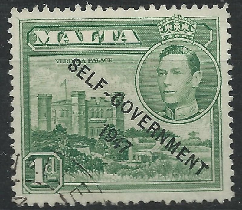 Malta 19348 - George VI Self Government 1d green - SG236 used