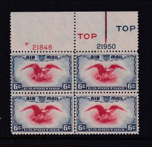 1938 Airmail 6c Sc C23 bi-color eagle and shield MHR plate block Type 5 (12