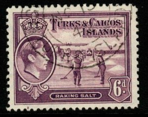 TURKS & CAICOS IS. SG201 1938 6d MAUVE FINE USED