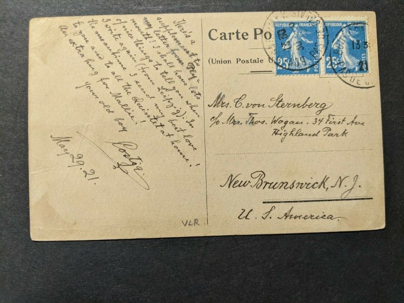 Dutch Passenger Ship DD ROTTERDAM Naval Cover 1921 Postcard PAQUEBOT FRANCE