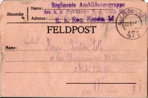 Austria Soldier's Free Mail 1917 K. und K. Feldpostamt 474 Feldpostcard to Wi...