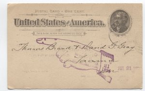 1896 Tacoma WA postal card locally mailed return to sender pointing hand [s.5496