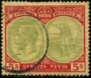 St. Kitts-Nevis SC# 50 King George V 5sh  wmk 4 short perfs at top