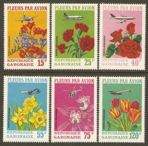 Gabon #C109-11 NH Flowers & Planes (6 values)