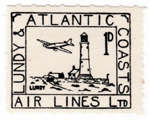 (I.B) Lundy & Atlantic Coasts Air Lines Ltd : Letter Stamp 1d