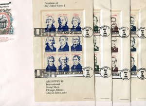 2216-2219 Presidential Series Sheets, Ameripex 86 All 4 Farnam First Day Covers