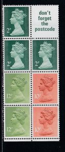 Great Britain # MH78, Machin Head Booklet pane of 7 + Label, Mint NH,  1/2 Cat.