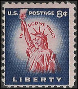 Scott# 1041  1954 8c dp bl & car  Statue of Liberty   Mint Never Hinged - Fine