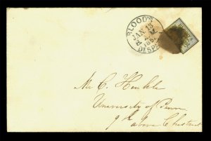 US 1857.JAN.13 Blood's Dispatch (one cent) Local stamp Sc# 15L14 cvr to PA Univ.