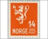 Norway Used NK 203   Posthorn and Lion III (wmk) 14 Øre Bright orange