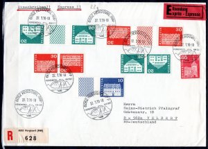 Switzerland Scott # 443b, 444b,, several tete beche on r-cvr 7/22/70 to Germany