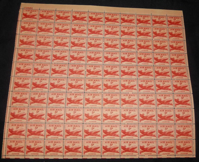 MALACK C33 5c DC-4 Plane, sheet of 100, F/VF OG NH, ..MORE.. sheetc33