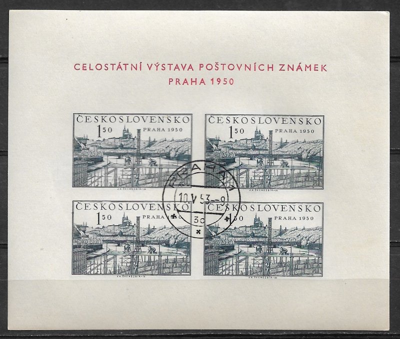 1950 Czechoslovakia Sc434a Scenic View of Prague CTO imperf. S/S