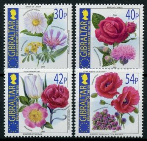 Gibraltar 2003 MNH Flowers Stamps Enlargement European Union Roses Tulips 4v Set