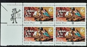 US Scott # 1560; 10c Salem Poor from 1975; MNH, og, VF; Block of 4