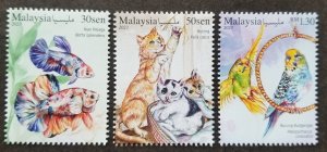 Malaysia Pets 2023 Fighting Fish Cat Bird Parrot (stamp) MNH