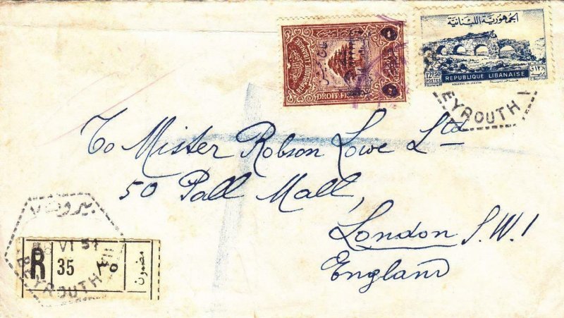 1951, Beirut, Lebanon to London, England, Registered (38875)