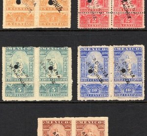 MEXICO Revenue Stamps GROUP{5 Pairs} TALON 1895-96 1c-25c VERACRUZ MM MS4571
